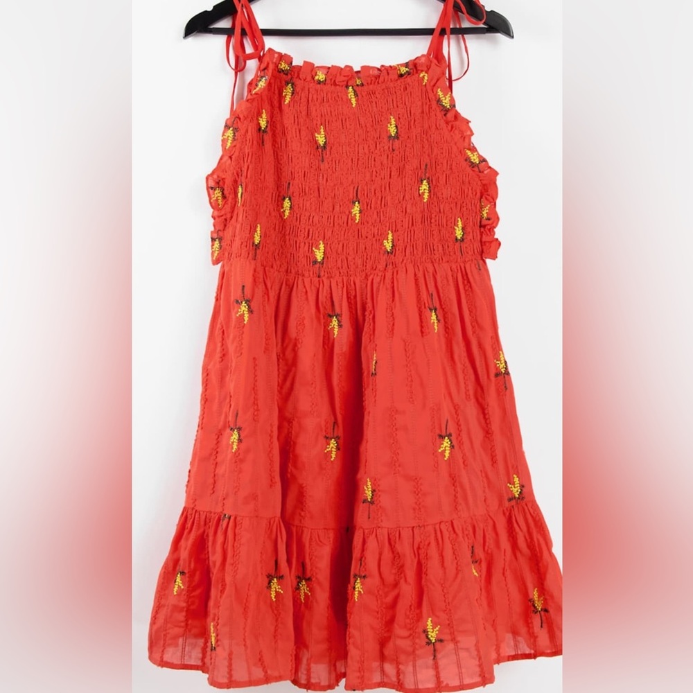 ASOS textured shirred mini dress w/ floral embroidery